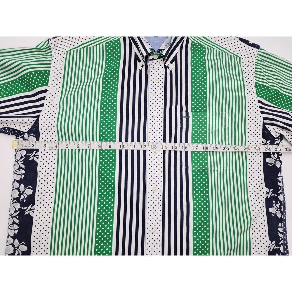 Tommy Hilfiger Polka Dot Striped Button Up Short Sleeve Floral Shirt Mens L VTG - Picture 8 of 10